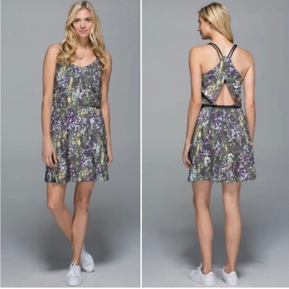 Lululemon City Summer Dress Floral Sport White Multi Narrow Court Stripe Black 6
